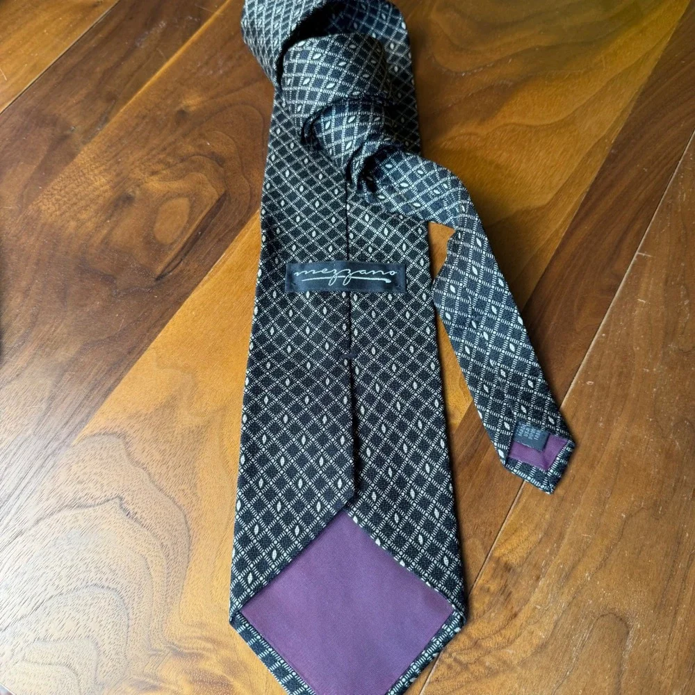 Mezzano Men's Black Tie‎ Gold Diamond Geometric Silk Necktie